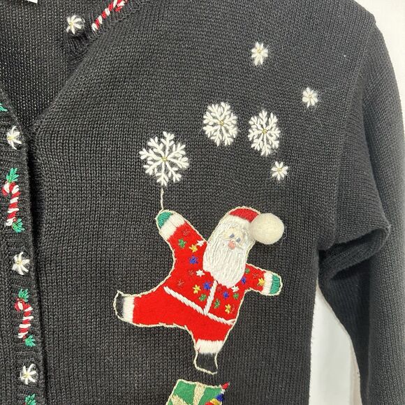 Tiara International Christmas Dancing Santa Claue Sweater pom poms vintage Large - Picture 6 of 10